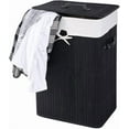 thumbnail image 3 of GOFLAME Bamboo Laundry Hamper Portable, Dirty Clothes Storage Basket with Lid and Removable Liner, Large Storage Clothes Bin with Handles, Suitable for Bedroom, Bathroom (Black), 3 of 19