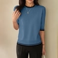 thumbnail image 2 of Tops for Women Trendy Elegant Color Round Neck Short Sleeve Plus Size Womens Clothing,Blue,2XL, 2 of 4