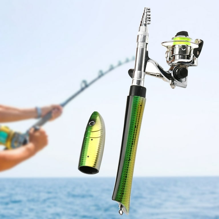 Opolski 1m Portable Mini Fish Shape Telescopic Fishing Rod Spinning Casting  Reel Kits 