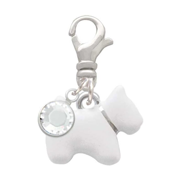Delight Jewelry Silvertone White Westie Dog - Silvertone Clip on Charm with Clear Crystal Drop