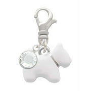 Delight Jewelry Silvertone White Westie Dog - Silvertone Clip on Charm with Clear Crystal Drop