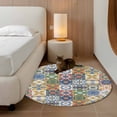 thumbnail image 2 of Round Rugs 3Ft, Vintage Mediterranean Round Area Rug Washable Indoor Throw Carpet, Blue and Yellow Tiles Texture Small Non Slip Circle Rug for Bedroom Living Room Home Decor Aesthetic, 2 of 8