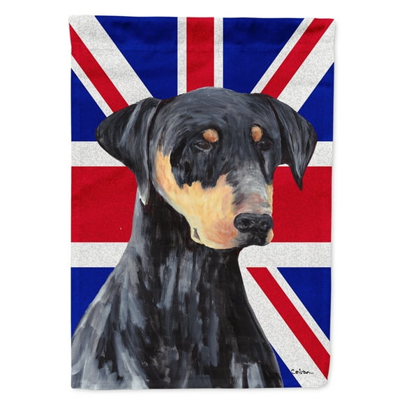 Carolines Treasures SC9834GF Doberman with English Union Jack British Flag Garden Flag Garden Size multicolor