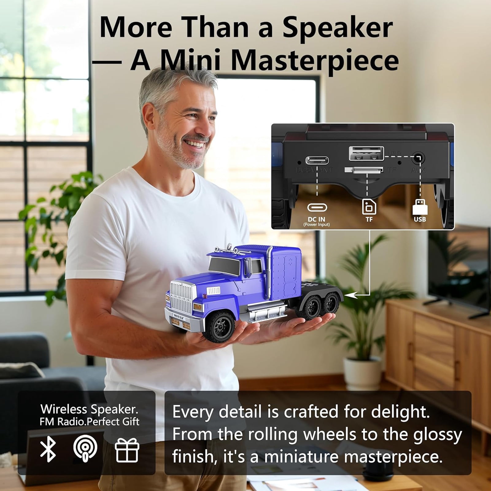 WSTER WS-570 Big Truck Model Bluetooth Speaker with USB TF Card AUX FM Radio TWS Pairing for Home OutdoorBeach Stereo Audio Subwoofers Birthday Gift(Blue)