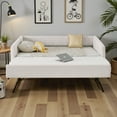thumbnail image 2 of Tcbosik Full Size Upholstered Daybed with Trundle, Linen Fabric Sofa Bed for Bedroom Guest Room, No Box Spring Needed, Beige, 2 of 11