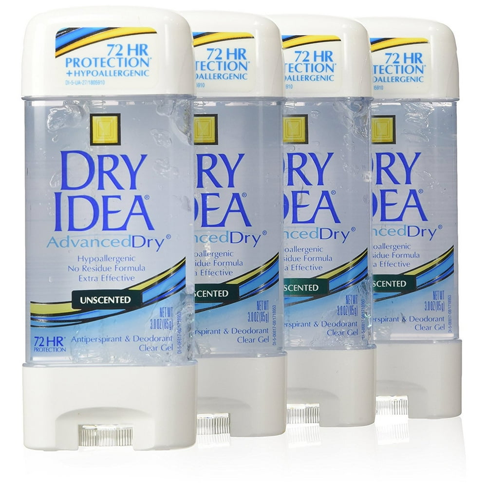 Dry Idea Advanced Dry Antiperspirant & Deodorant, Clear Gel, 72 Hr, Unscented, 3 Oz (Pack of 4