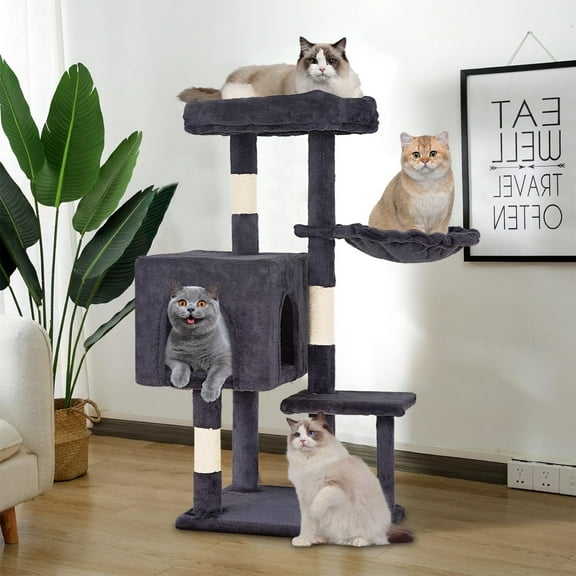 36" Cat Tree Tall Cat Tower for Indoor Cats Condo Cat Climber w/Scratching Post Cats Climbing Stand w/Plush Top Perch Cat Playhouse Cat Activity Trees w/Hammock, Dark Gray