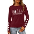 thumbnail image 2 of HOMBOM Tops for Women Long Sleeve Comfy Ugly Crewneck Wine Reindeer Christmas Ladies T Shirts, 2 of 9