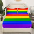 thumbnail image 3 of Erosebridal Rainbow Stripe Sheet Set Full, Colorful Geometry Bedding Sets Full Size, Microfiber 4 Pieces, 3 of 6