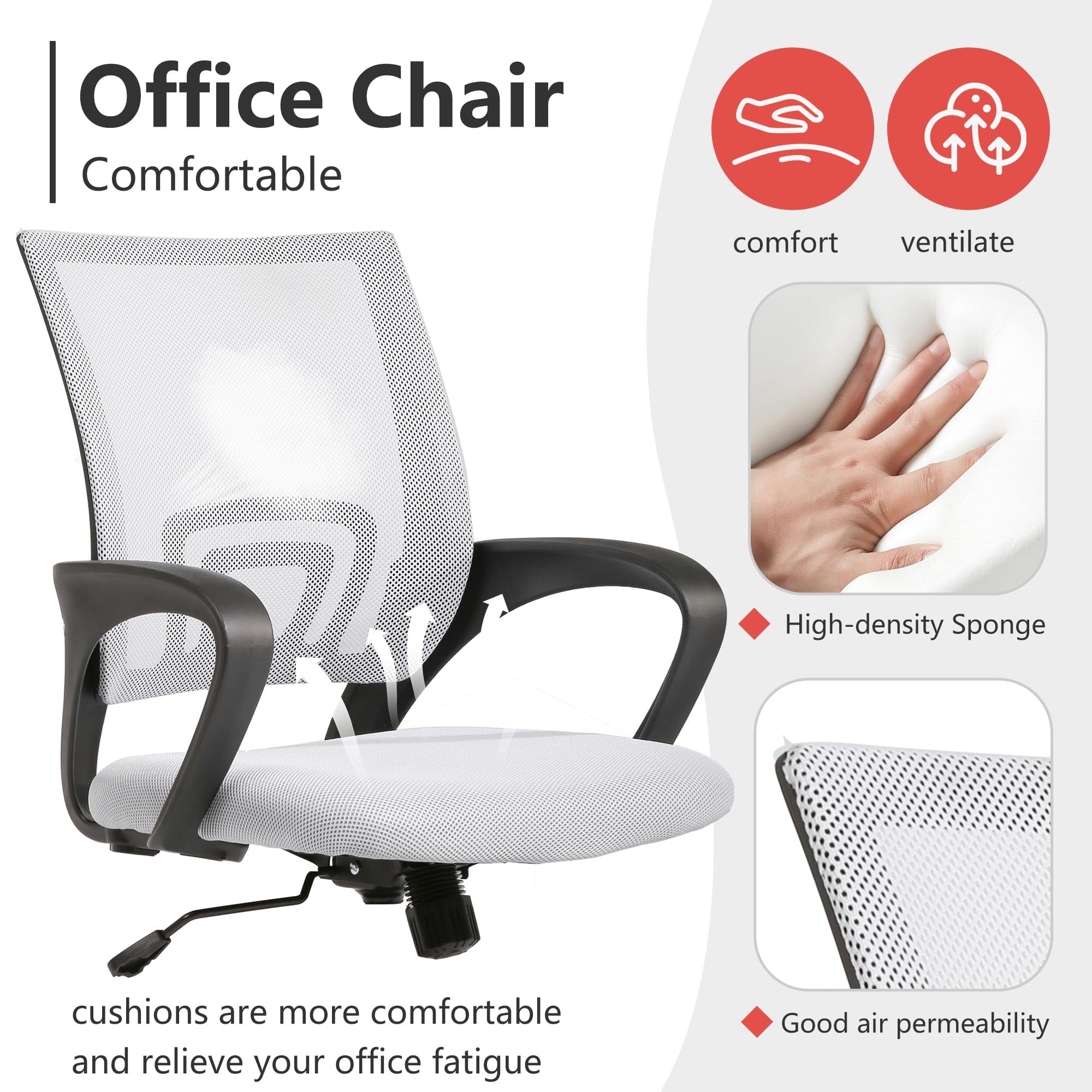 PayLessHere Ergonomic Office Chair, Lumbar Support, Swivel Rolling for Men, Women(White)