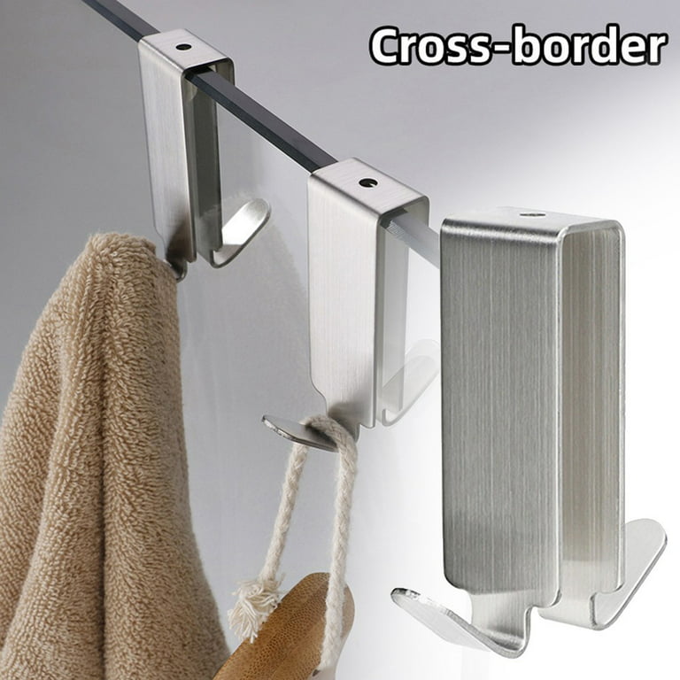 1Pc Double Hooks for Glass Shower Door, Towel Hooks Over The Bathroom Glass  Wall, Stainless Steel 