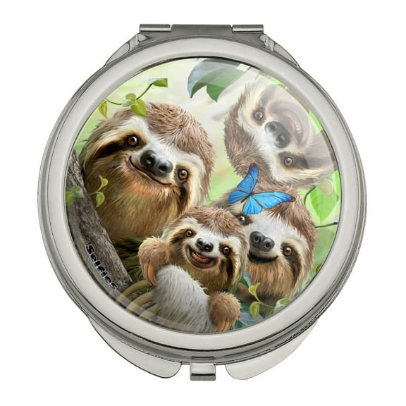 Sloth Family Selfie Compact Travel Purse Handbag Makeup Mirror
