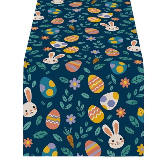 HuiXinOu Easter Table Runner with Rabbit Floral Egg Design Holiday Party Table Decor, Tablecloth Placemat for Dining Room Kitchen Spring Celebration 59 x 13 in