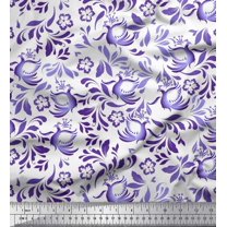 Soimoi Cotton Cambric Fabric Leaves,Bird & Floral Artistic Print Fabric by The Yard 42 Inch Wide