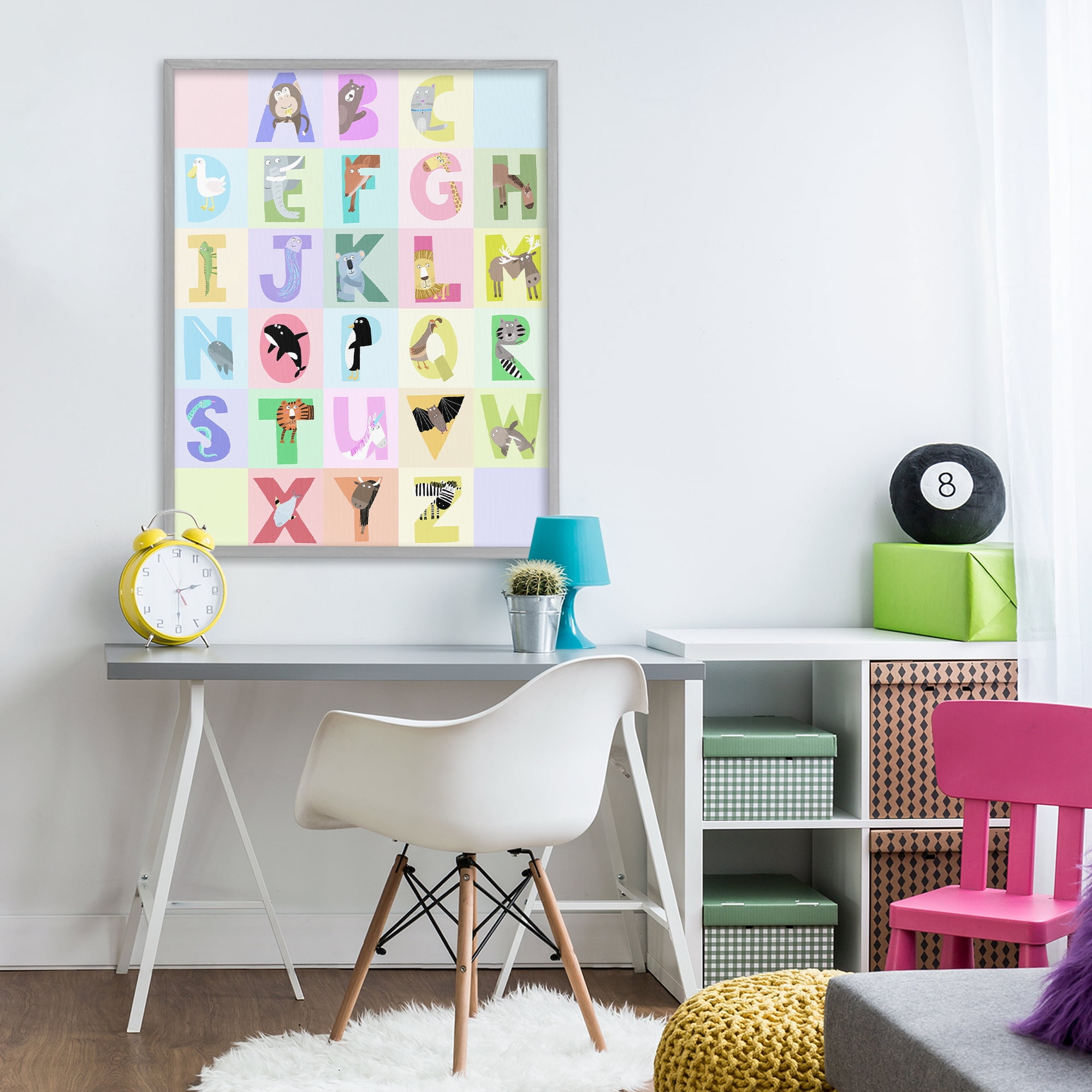 Stupell Industries Animal Alphabet in Pastels Gray Framed Giclee Art, design by Carla Daly