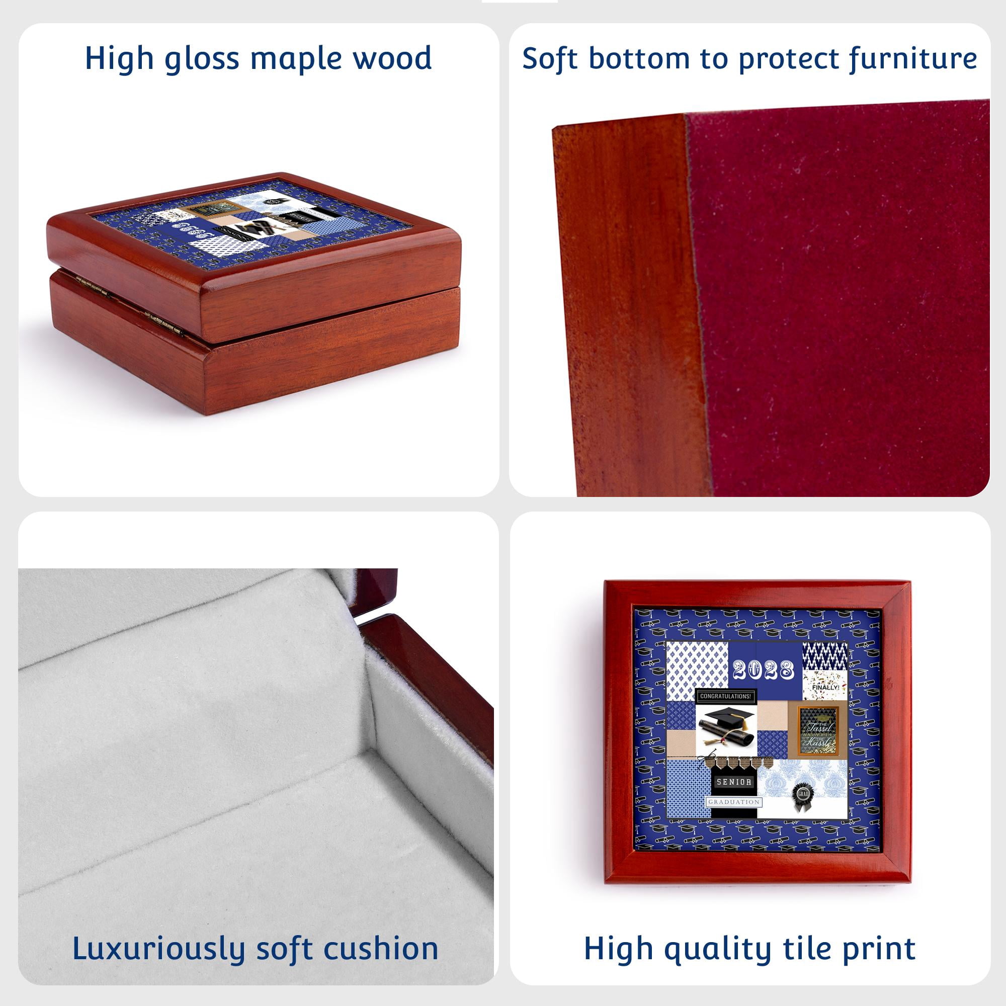 3dRose, Image of 2028 Grad Cap,Diploma, Word Finally Tassel Worth Hassle, Blue, Jewelry Box 5.5x5.5 inch with 4 inch tile