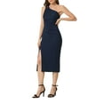 thumbnail image 2 of INSPIRE CHIC Women's Sleeveless One Shoulder Slit Fashion Tight Formal Party Midi Dress L Navy Blue, 2 of 6
