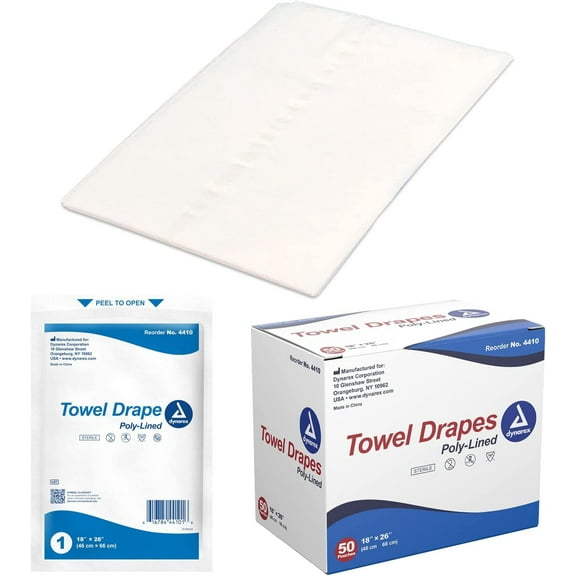 Dynarex Disposable Towel Drapes, Sterile, 18" x 26", 50 Count