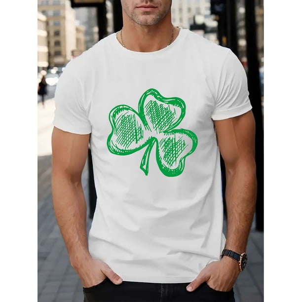 Men'S Casual Crew Neck T-Shirt with Clover Print, Soft Knit Fabric with Slight Stretch, Regular Fit
