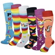 6 Pairs LGBT Pride Rainbow Stripes Unicorn hearts Fancy Knee High Socks