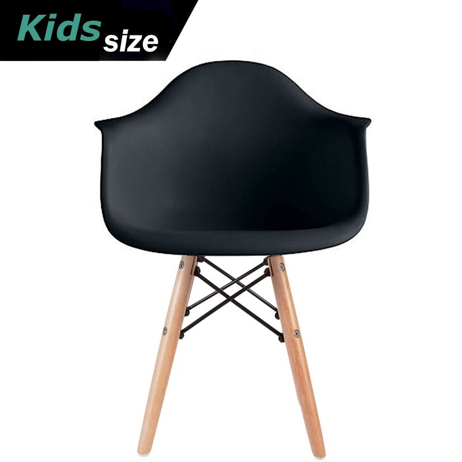 Homelala Toddler Kids Size Black Modern Plastic Chair With Wood Leg