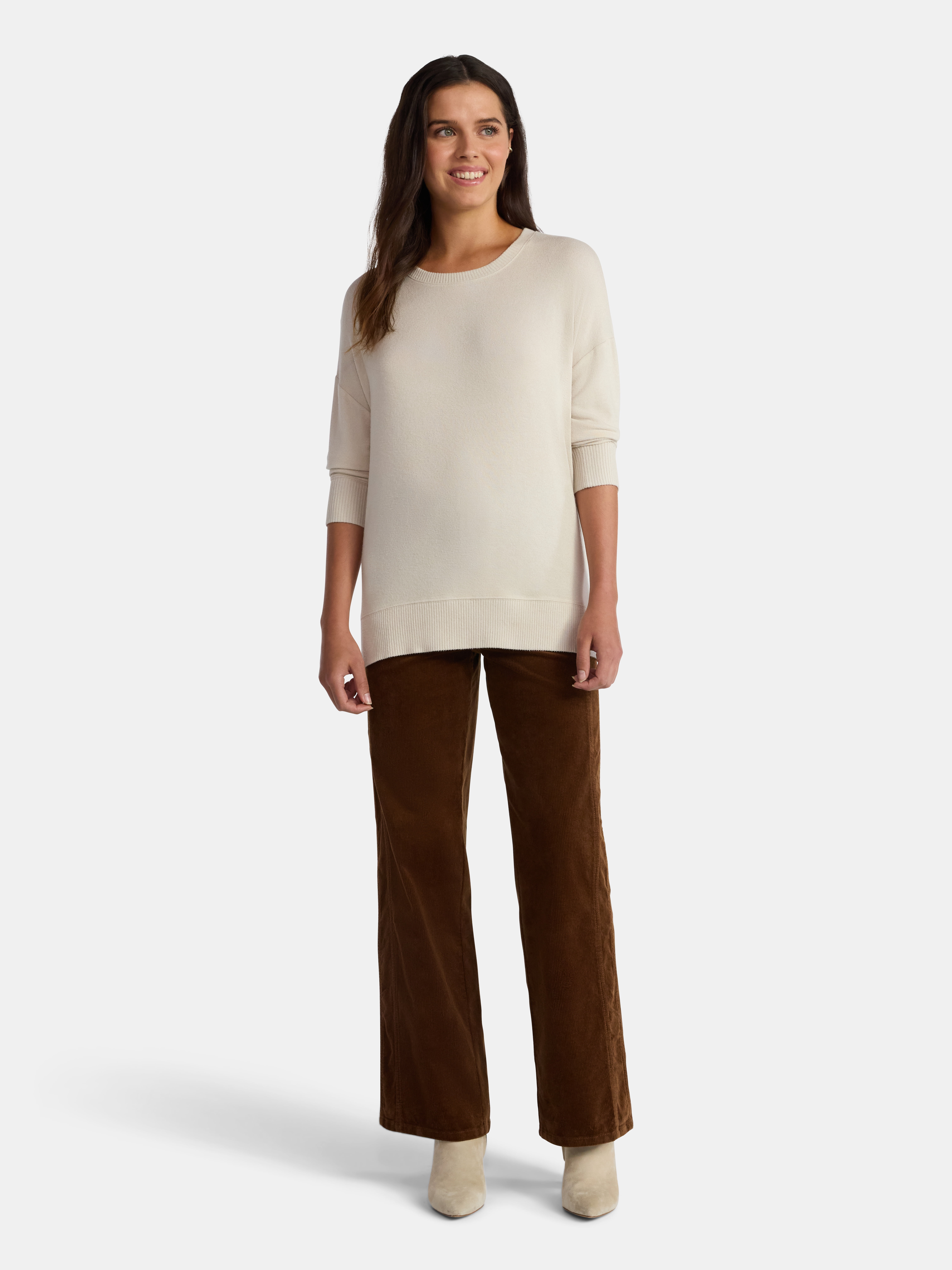Time and Tru Women's Hacci Knit Tee with Long Sleeves, Sizes XS-XXXL