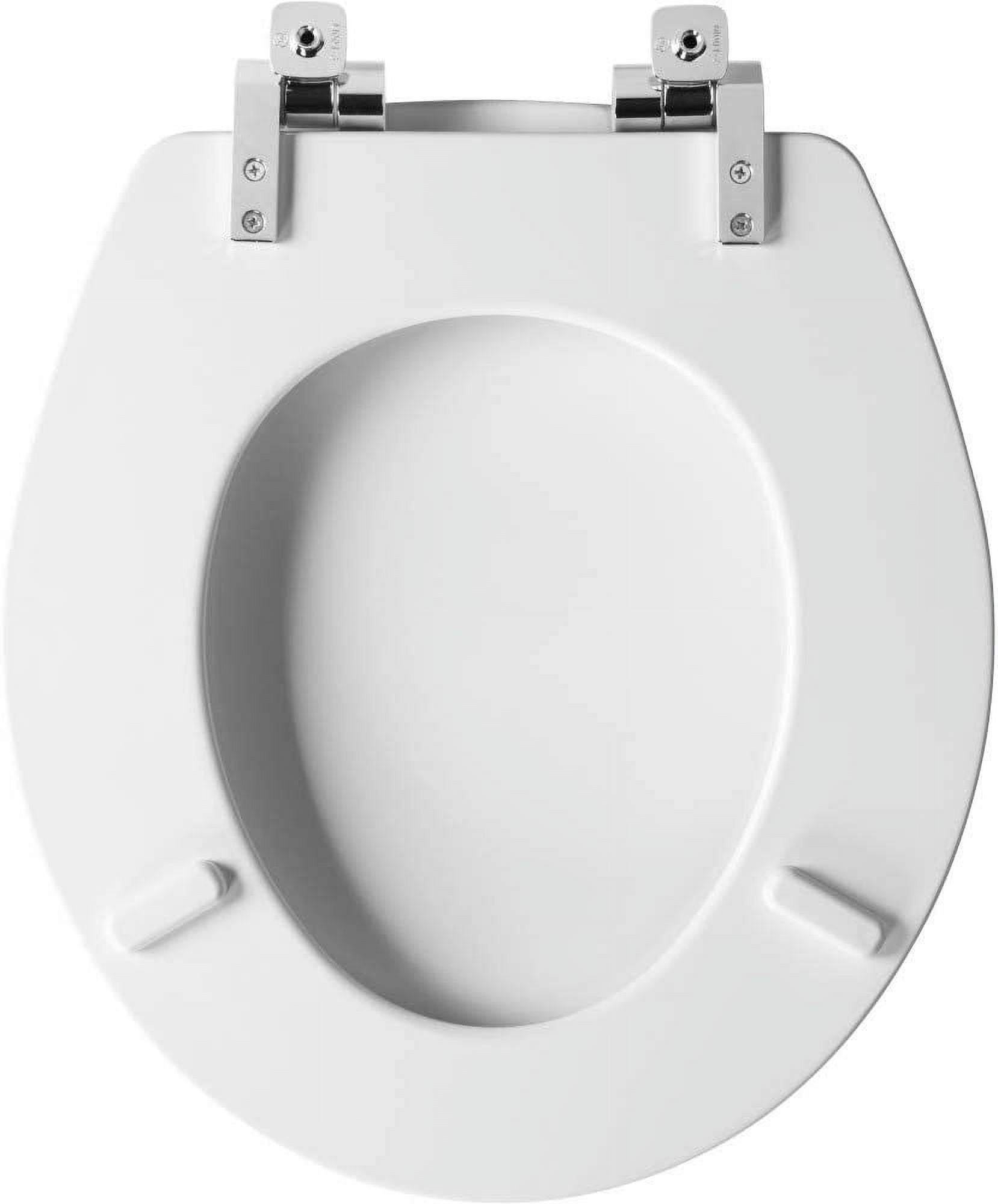 Mayfair Benton® Round Enameled Wood Toilet Seat in White Never Loosens and Soft Close Chrome Hinge