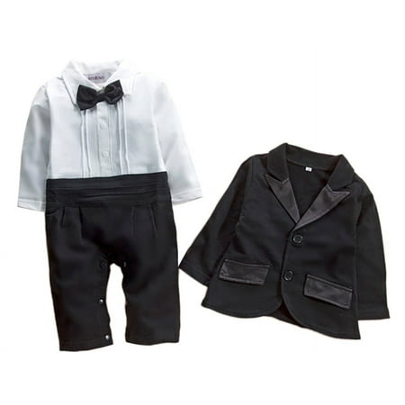 StylesILove Infant Toddler Baby Boy Tuxedo Romper and Jacket 2-pc Formal Wear Suit (90/12-18 Months)