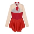 thumbnail image 4 of TiaoBug Kids Girls Sequins Ice Skating Dress Long Sleeve Mesh Splice Skirts Ballerina Dancewear Red 14, 4 of 5