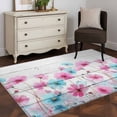 thumbnail image 4 of Rectangle Area Rug 4x6ft, Watercolor Blue Pink Flowers Non-Shedding Washable Area Rug, Country Floral on Wood Non Slip Low-Profile Rugs for Living Room, Bedroom Dining Room, 4 of 9