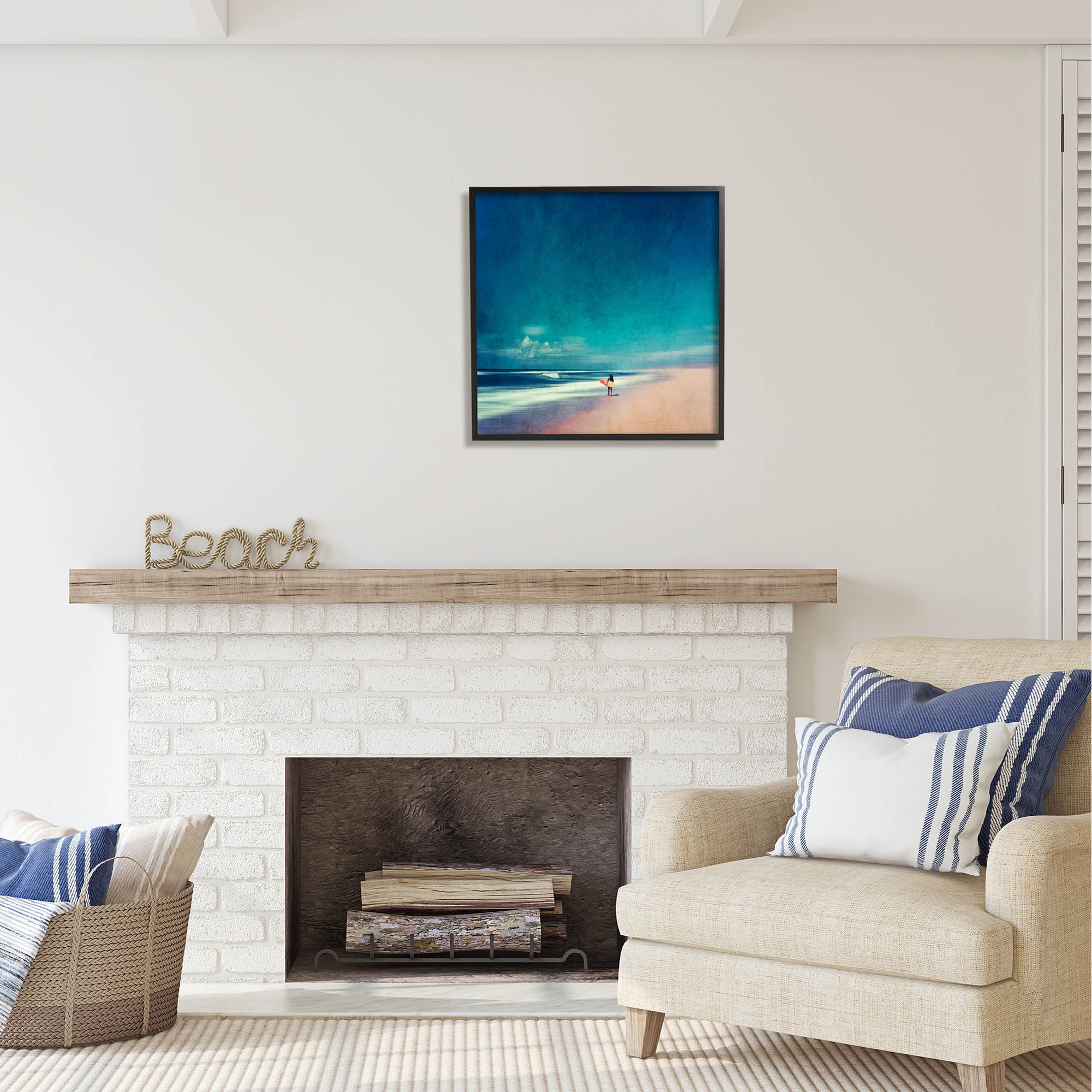 Stupell Industries Vast Beach Landscape Lone Surfer Coastal Photography Black Framed Art Print Wall Art