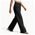 thumbnail image 5 of Oksale Cotton Pants Women with Pockets Tall Elastic High Waisted Smocked Palazzo Pants Casual Drawstring Summer Pants Fashion Clothing Black L, 5 of 7