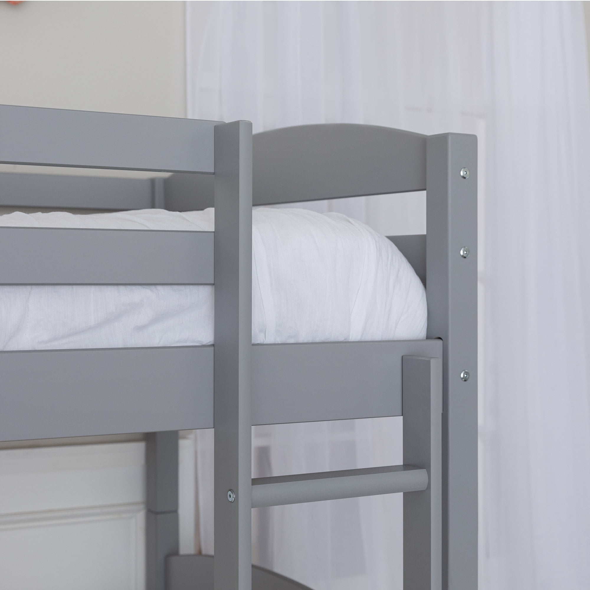 Walker Edison Transitional Twin-over-Twin Bunk Bed Frame with Trundle Bed, Grey