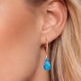 thumbnail image 3 of Gem Stone King 18K Rose Gold Plated Silver Blue Opal and White Lab Grown Diamond Dangle Earrings for Women (1.65 Cttw, Oval Cabochon 9X7MM), 3 of 6