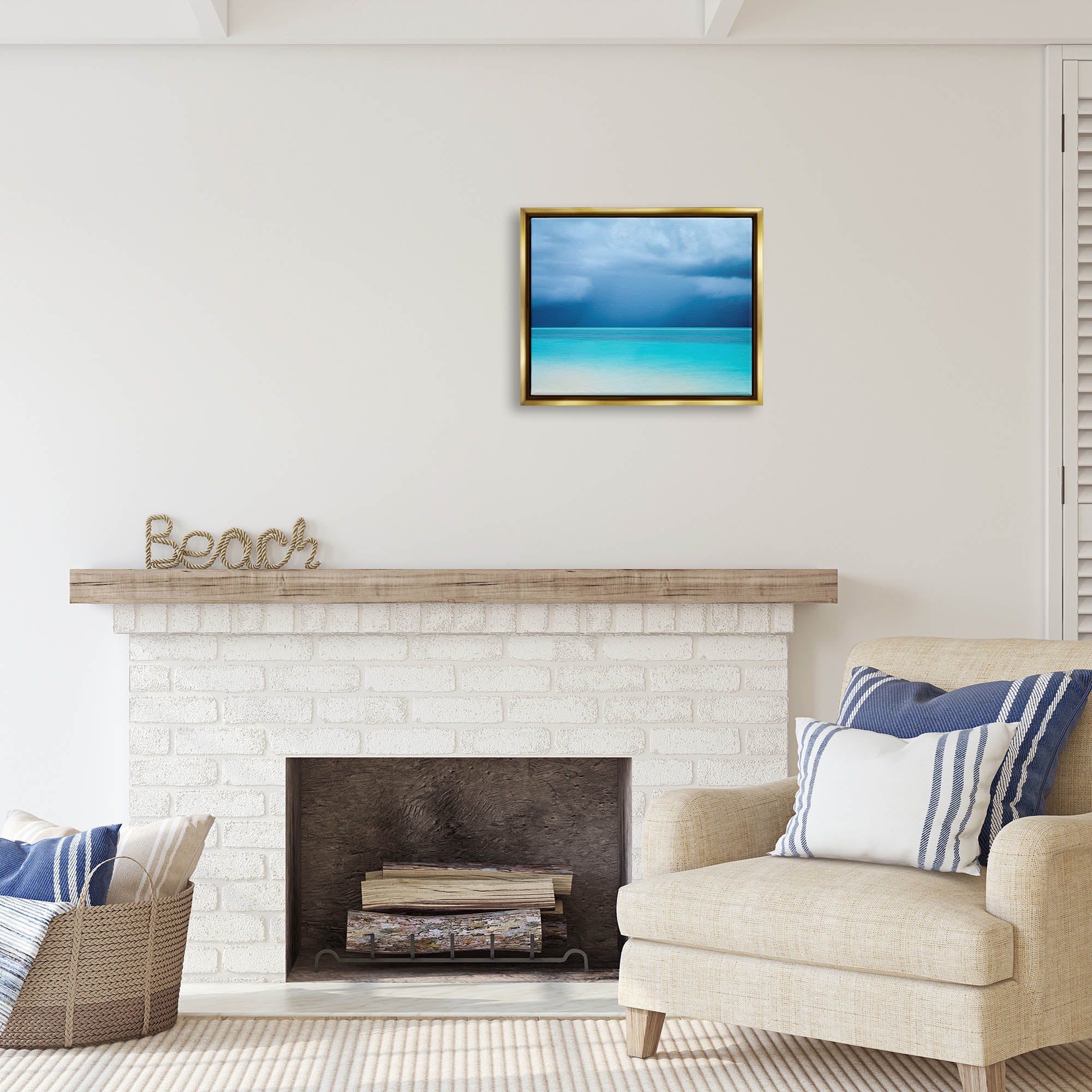 Stupell Industries Turquoise Ocean Landscape Coastal Photography Gold Floater Framed Art Print Wall Art