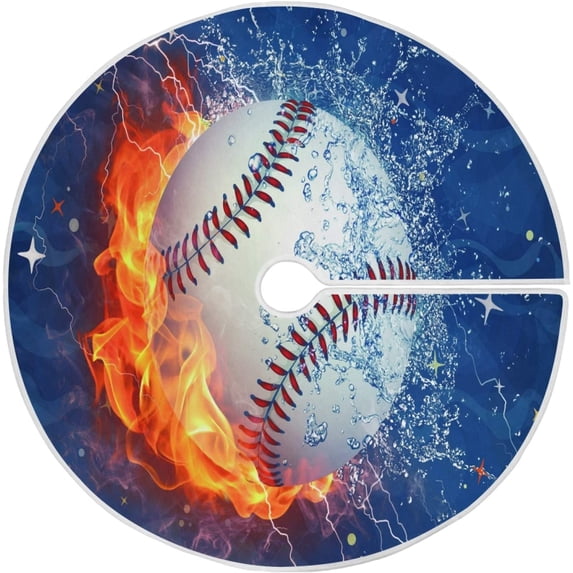 FMSHPON Fire Water Baseball Xmas Christmas Tree Skirt Stand Mat for Holiday Party Decoration Indoor Outdoor 36 inches