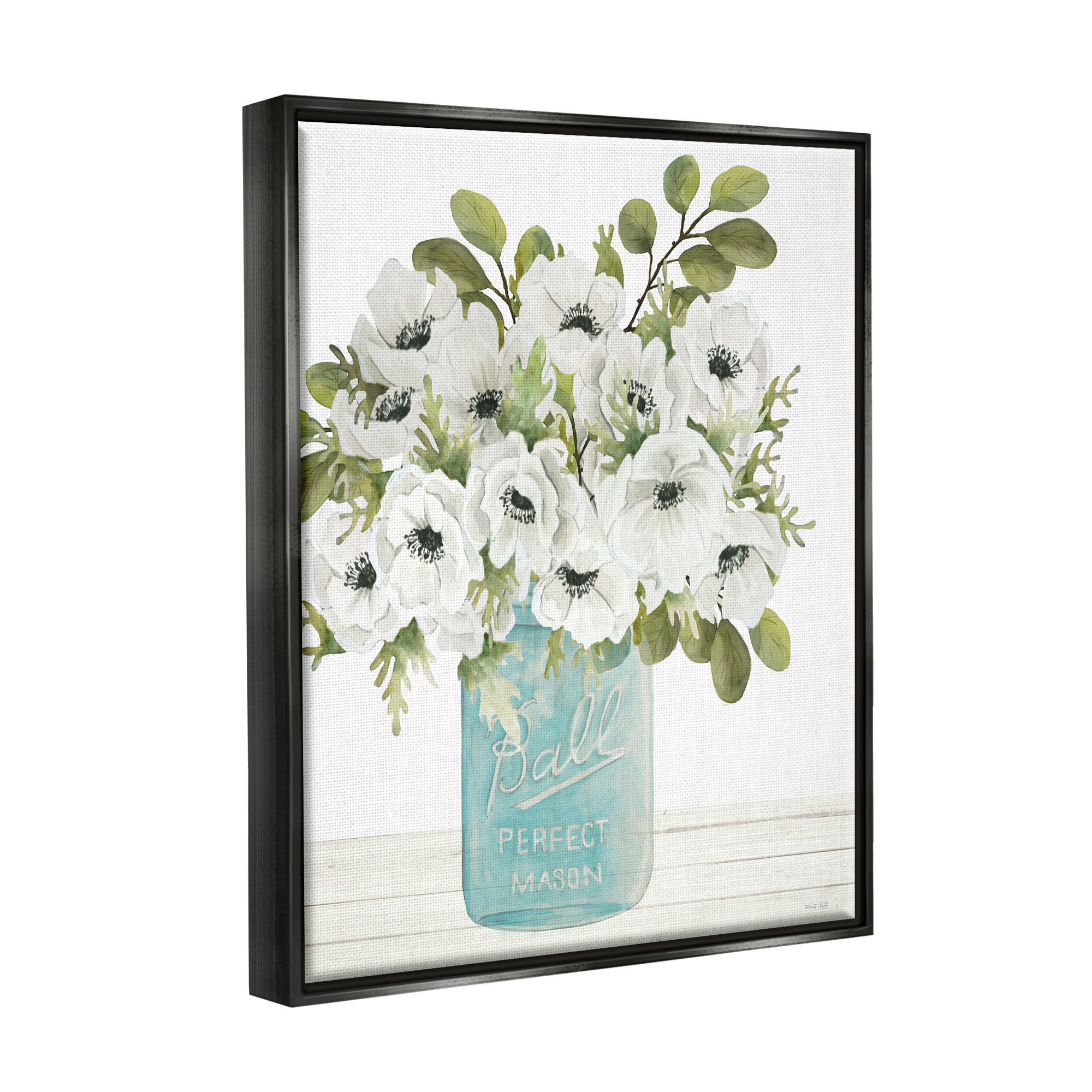 Stupell Farmhouse Blooming Anemone Flowers Botanical & Floral Painting Black Floater Framed Art Print Wall Art