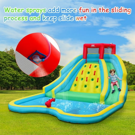 Gymax Inflatable Mighty Water Park Bouncy Splash Pool Climbing Wall w/ 750W Blower | Walmart Canada