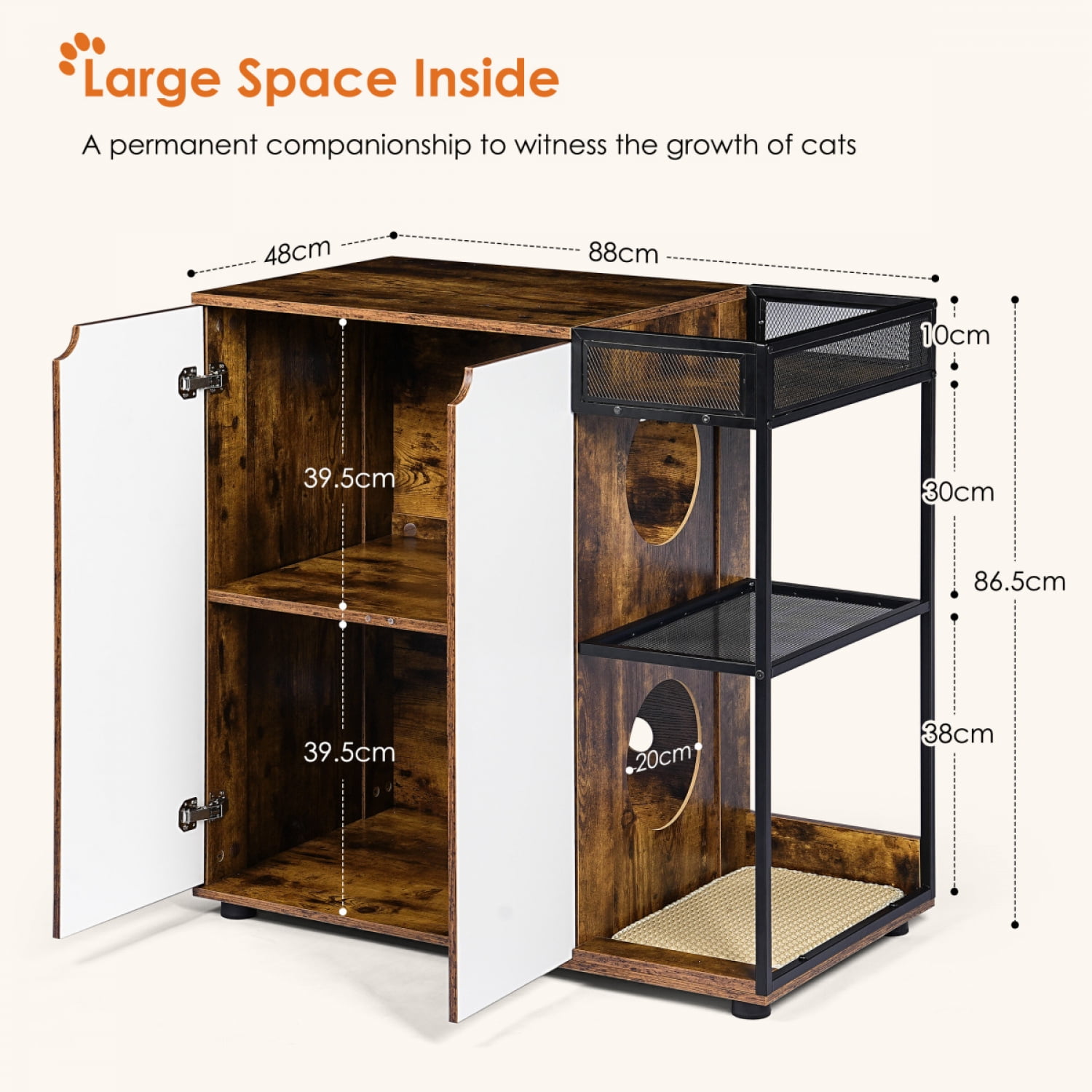 ZHICHUN  Rustic Brown Cat Litter Box Enclosure for 2 Cats Enclosed Hidden Cat Litter Box Furniture Cabinet with Side Ventilation Openings Large Capacity Indoor Pet Furniture