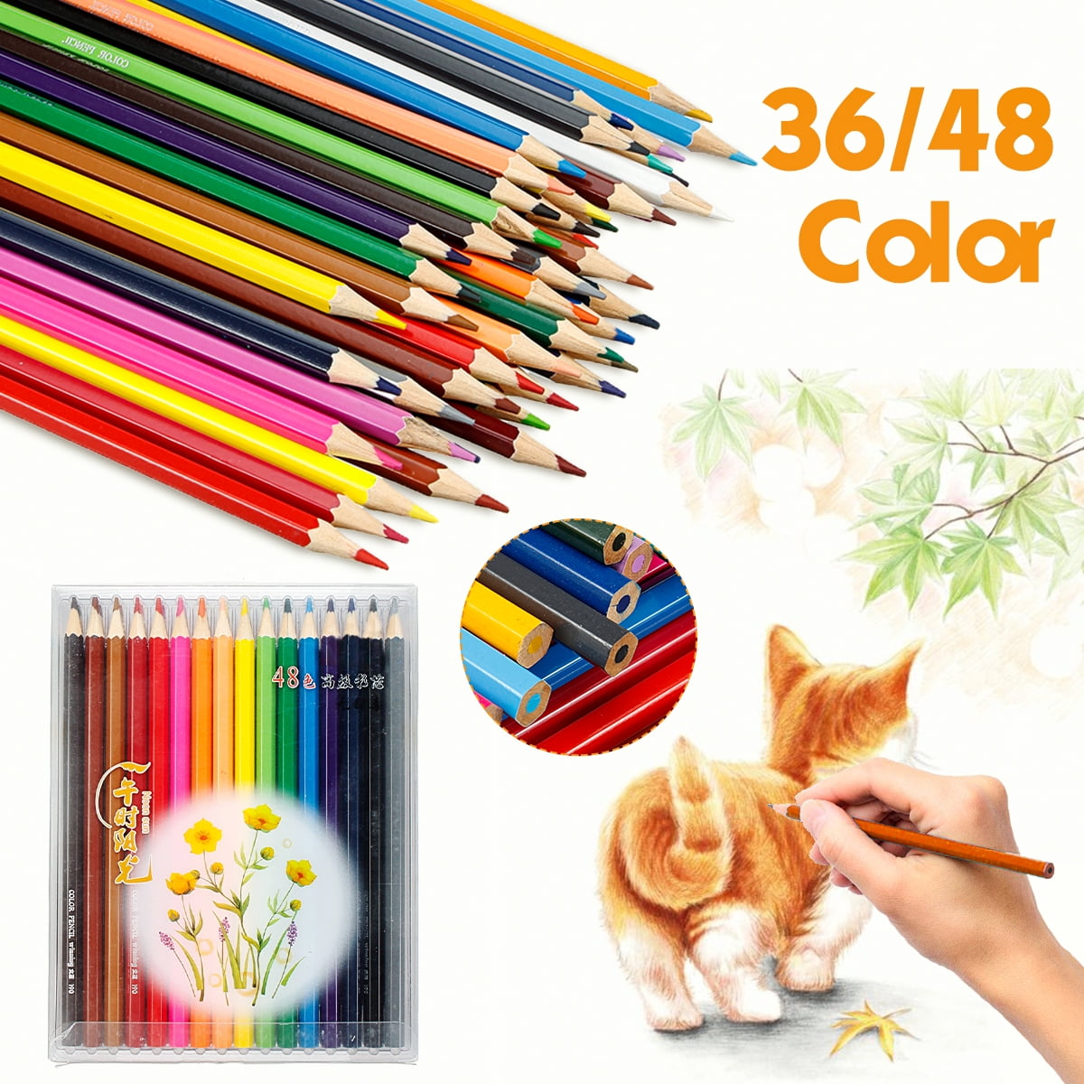 36/48 Colored Pencils Set, Children's Painting Pencils, Soft WaxBased