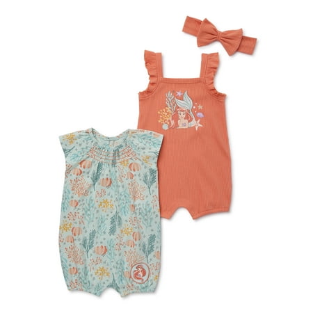 

Disney The Little Mermaid Baby Girls Rompers and Headband 2-Pack Sizes 0-24 Months