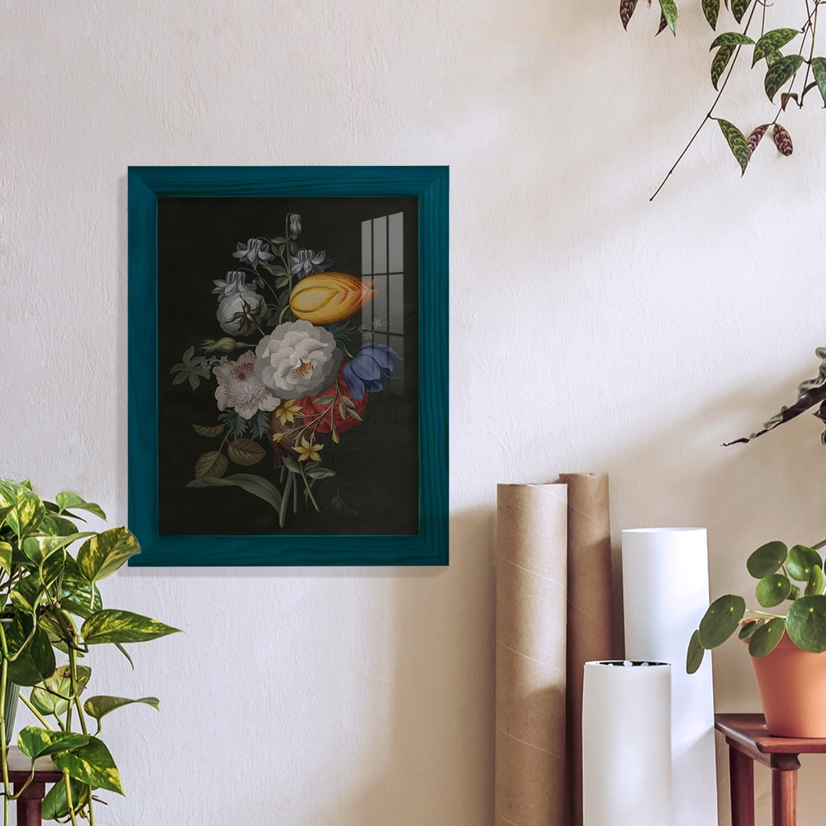 Dramatic Bouquet III -Framed Print w/glass-Ocean Blue