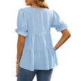 thumbnail image 3 of INSPIRE CHIC Women's Maternity Blouses Boho Ruffled V Neck Button Short Sleeve Tiered Shirts Flowy Loose Casual Tops 2XL Blue, 3 of 6