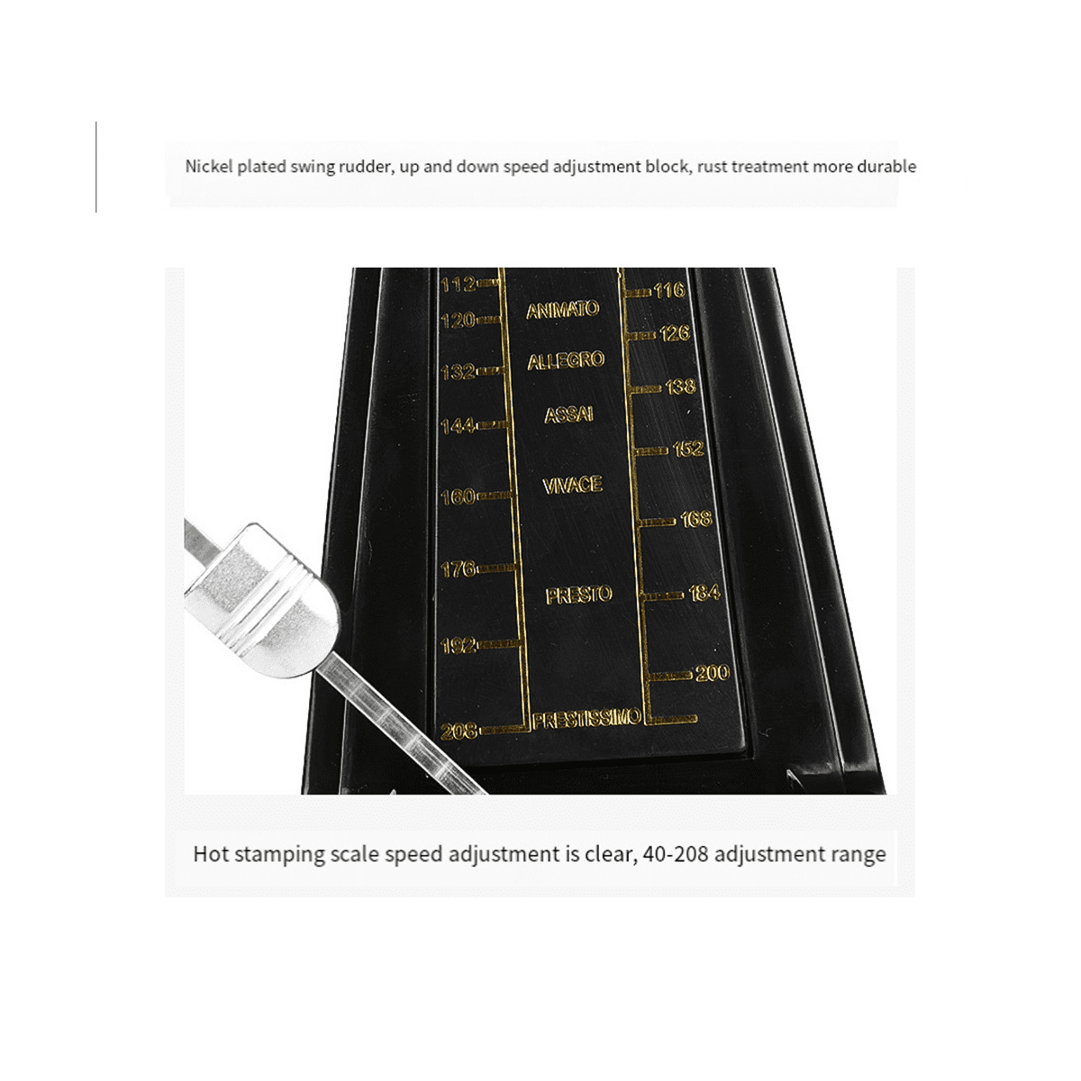 Mechanical Metronome Universal for Guitar Violin Piano Musical Instrument Practice Tool Black