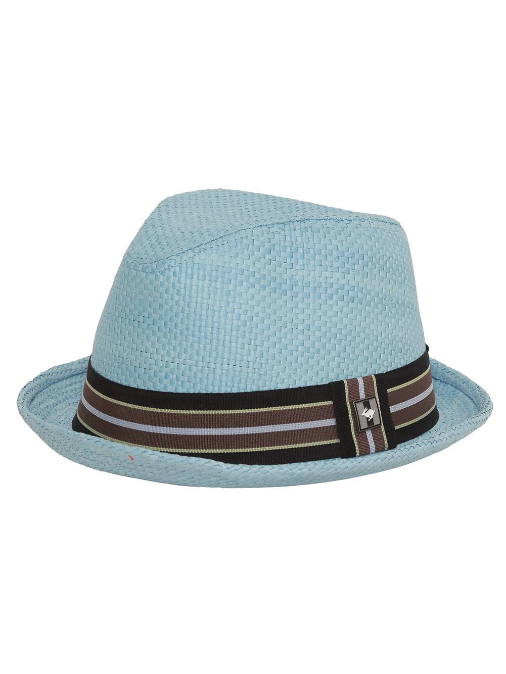 Peter Grimm Men's Standard Depp Natural Straw Fedora, Blue, Small-Medium