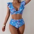 thumbnail image 3 of Minjewel Women High Waist Ruffled 2 PC Bikini Swimsuit Fashion Beach Bathing Suit, Royal Blue M, 3 of 6