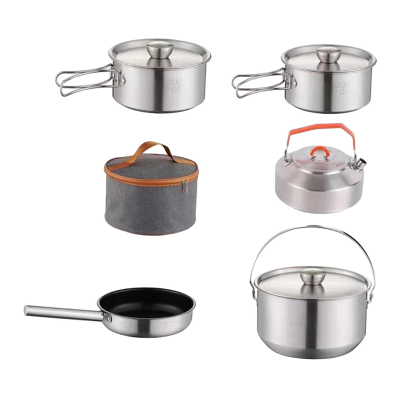 Wswqop Camping Cookware Kit Stainless Steel Portable Utensils Tableware Cooking Set for with kettle