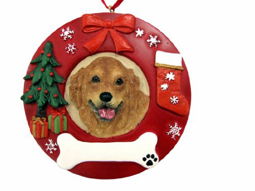 E & S PETS Red CHRISTMAS XMAS Ball Ornament GOLDEN RETRIEVER Dog Shatter Proof 