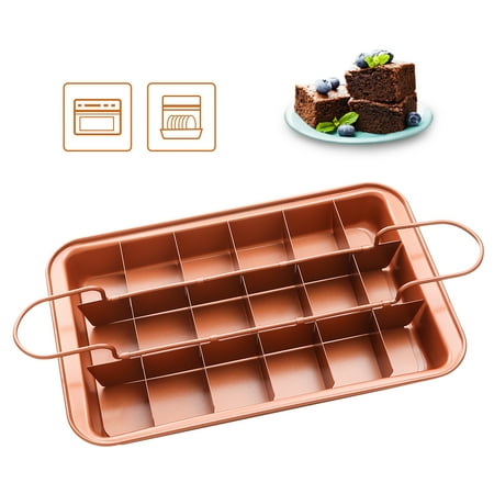 SHINEURI Copper Non Stick Brownie Pan with Dividers - Divided Brownie Pan, Bottom Serve, Kitchen Cake Baking Pan for Crispy Edges - 12.4 x 7.9 x 1.5 inch