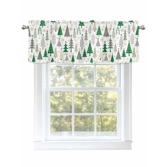 Christmas Tree Valances for Windows Snowflake Winter Green Classic Texture Rod Pocket Curtains Valance Short Window Treatment Drapes for Living Room, Bedroom Bathroom 54" W x 18" L